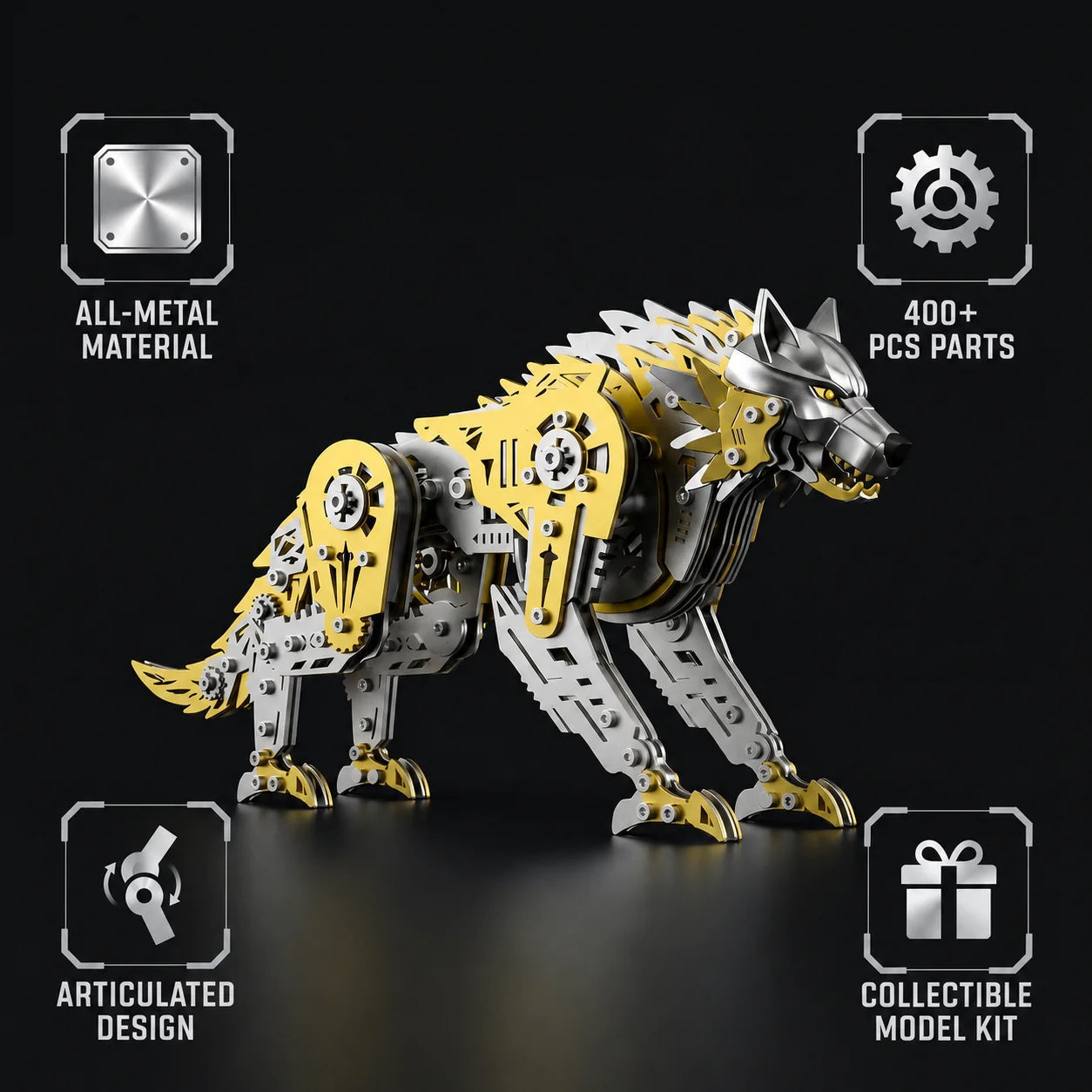 【Cooperative brand】Mechanical Wolf 3D Metal Model Kit DIY Articulated Puzzle for Adults and Kids