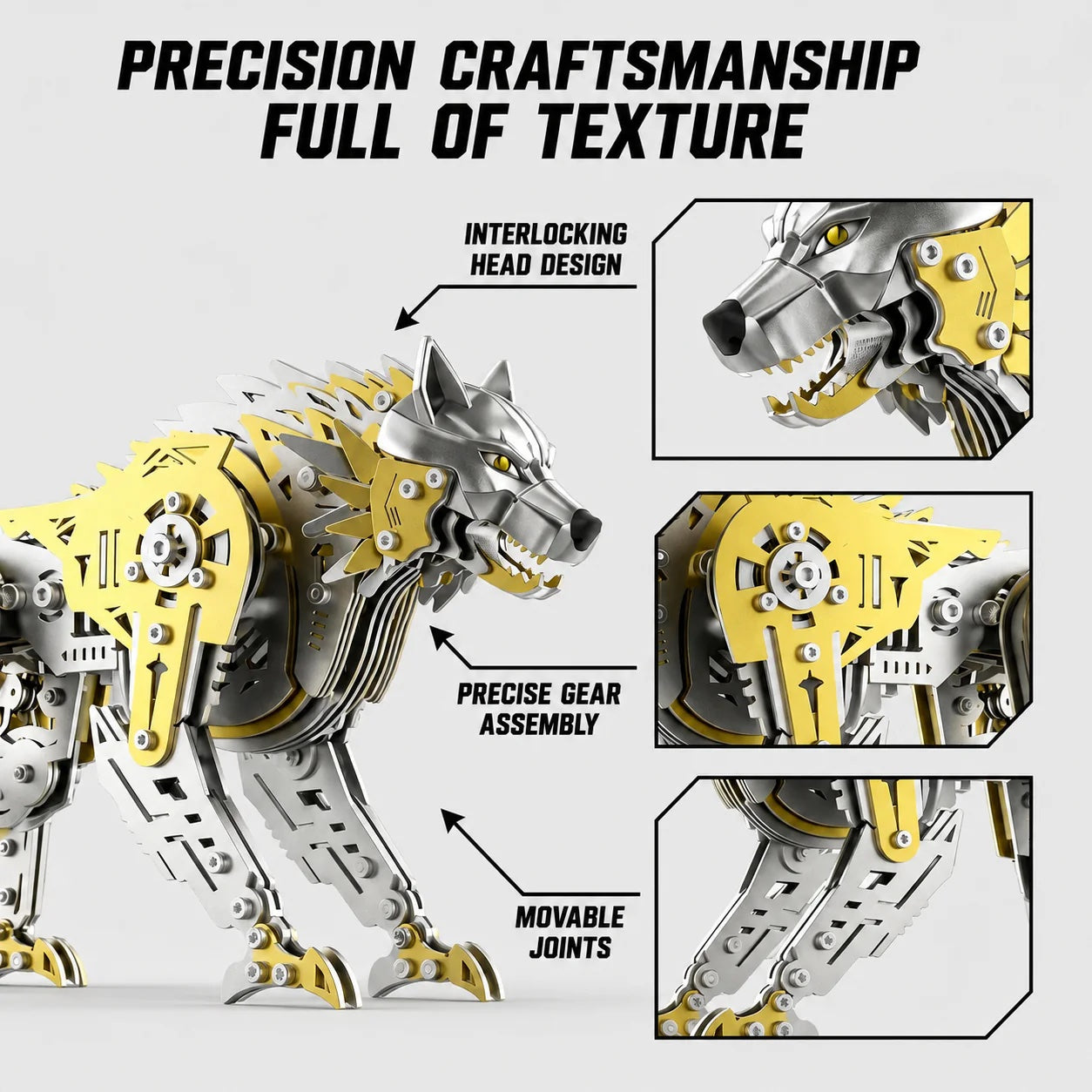 【Cooperative brand】Mechanical Wolf 3D Metal Model Kit DIY Articulated Puzzle for Adults and Kids