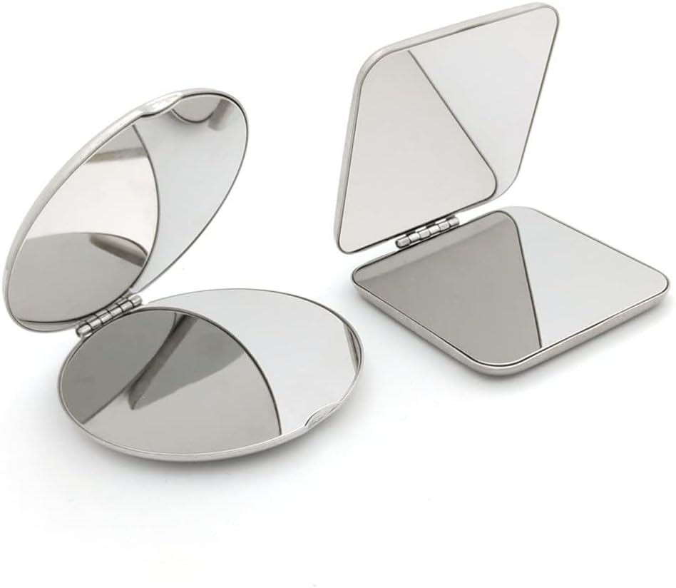 Stainless steel folding mirror, double-sided pocket mirror, non-breakable mirror