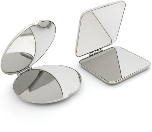 Stainless steel folding mirror, double-sided pocket mirror, non-breakable mirror