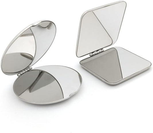 Stainless steel folding mirror, double-sided pocket mirror, non-breakable mirror
