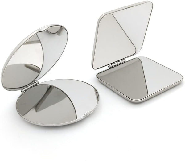 Stainless steel folding mirror, double-sided pocket mirror, non-breakable mirror