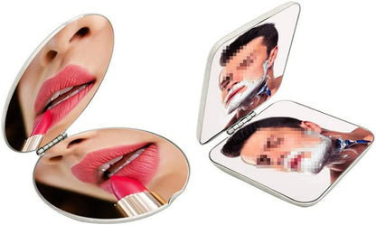 Stainless steel folding mirror, double-sided pocket mirror, non-breakable mirror