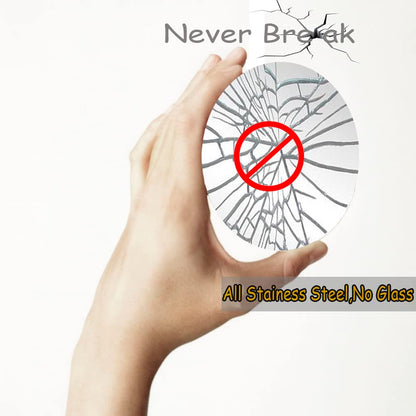 Stainless steel folding mirror, double-sided pocket mirror, non-breakable mirror