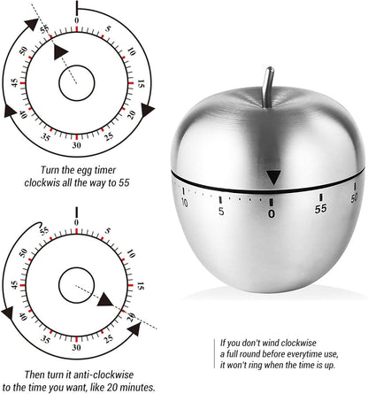 Egg  Apple Timer Stainless Steel Mechanical Rotating Alarm